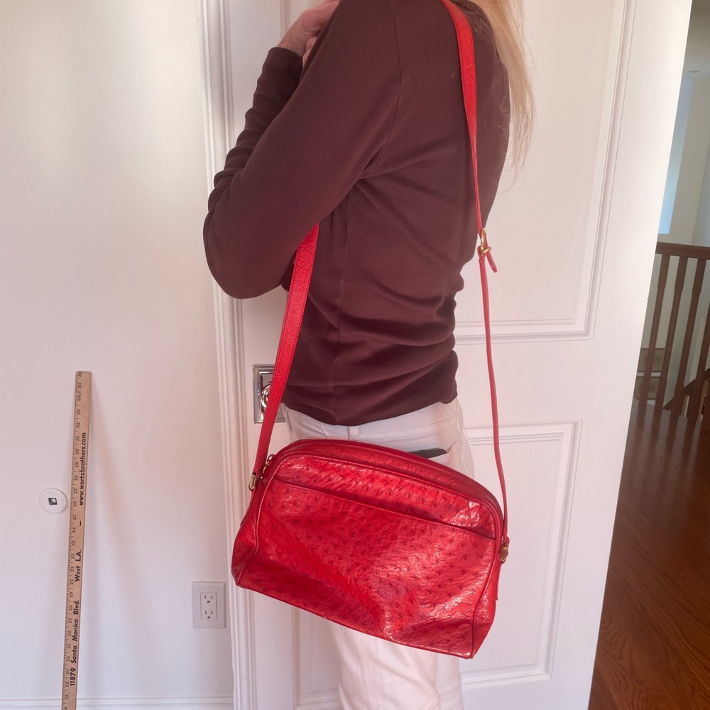 Vintage Rare Gucci Red Ostrich Leather Messanger Purse Shoulder Bag - Picture 8 of 15